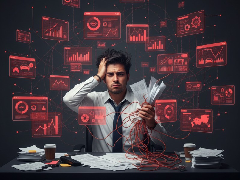 Salesperson looking stressed with papers